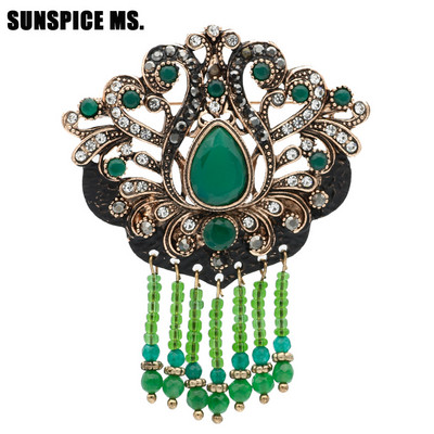 Sunspice Ms Vintage turcesc Retro mărgele rășină broșă bijuterii de culoare auriu antice vopsea neagră floare goală etnic nunta pin cadou
