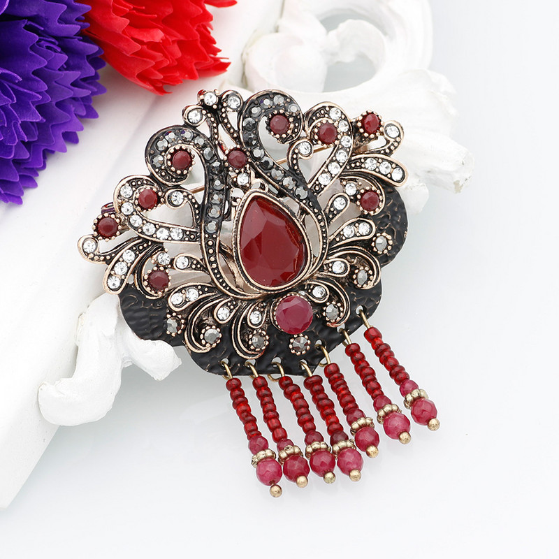 Sunspice Ms Vintage turcesc Retro mărgele rășină broșă bijuterii de culoare auriu antice vopsea neagră floare goală etnic nunta pin cadou