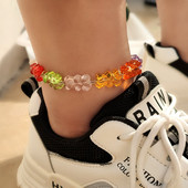 Coreeană rășină lucrată manual ursuleț cu lanț de gleznă pentru femei, fete, colorate, culoare bomboană, urși de animale, brățară de metal, bijuterii noi