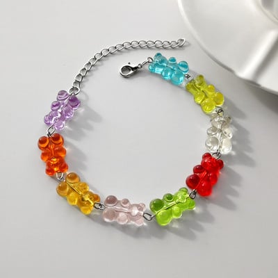 Coreeană rășină lucrată manual ursuleț cu lanț de gleznă pentru femei, fete, colorate, culoare bomboană, urși de animale, brățară de metal, bijuterii noi