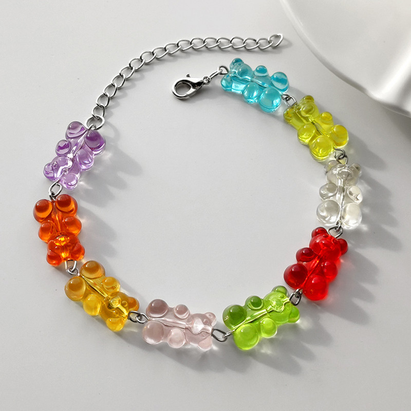 Coreeană rășină lucrată manual ursuleț cu lanț de gleznă pentru femei, fete, colorate, culoare bomboană, urși de animale, brățară de metal, bijuterii noi