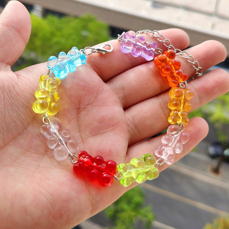 Coreeană rășină lucrată manual ursuleț cu lanț de gleznă pentru femei, fete, colorate, culoare bomboană, urși de animale, brățară de metal, bijuterii noi