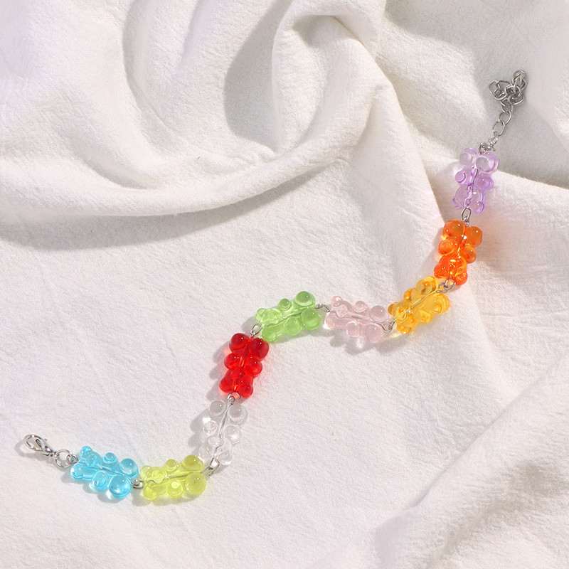 Coreeană rășină lucrată manual ursuleț cu lanț de gleznă pentru femei, fete, colorate, culoare bomboană, urși de animale, brățară de metal, bijuterii noi