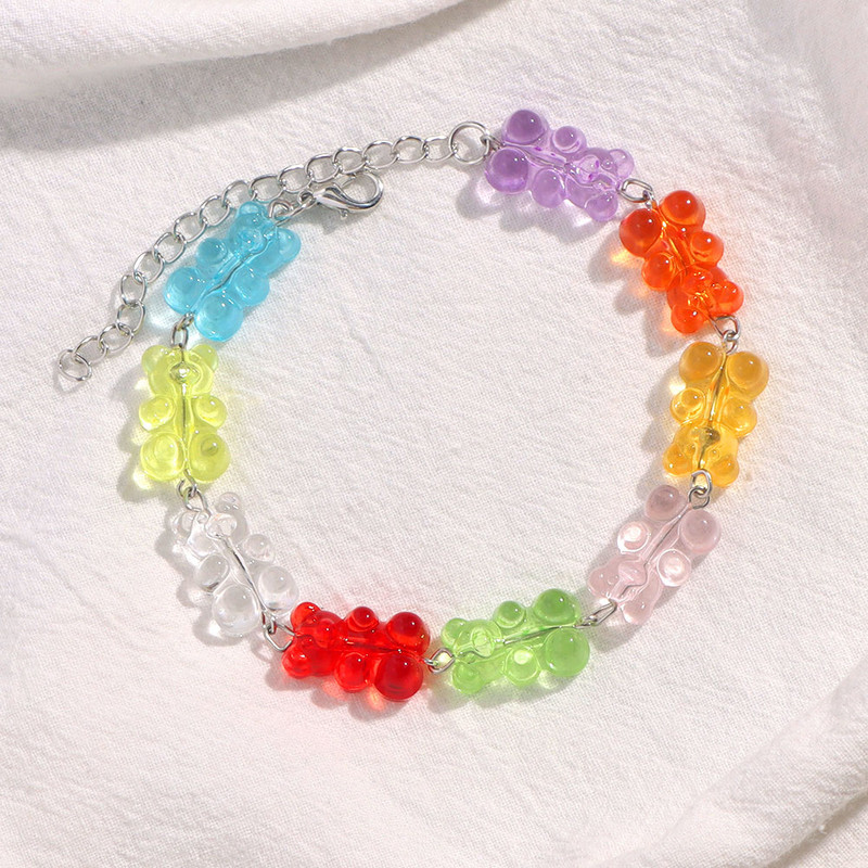 Coreeană rășină lucrată manual ursuleț cu lanț de gleznă pentru femei, fete, colorate, culoare bomboană, urși de animale, brățară de metal, bijuterii noi