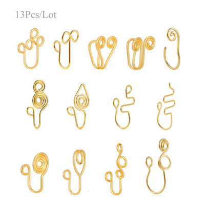 13 bucăți african fals piercing clip inel nas manșetă bijuterii pentru corp pentru femei New Trend urechi manșete inimă cruce flori inele nas