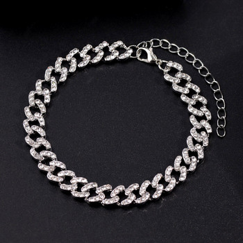 Пънк лъскави кристали Маями Cuban Link Anklets Гривна за жени Iced Out Cuban Link Ankle Chain 2021 Бижута за плажни крака на едро