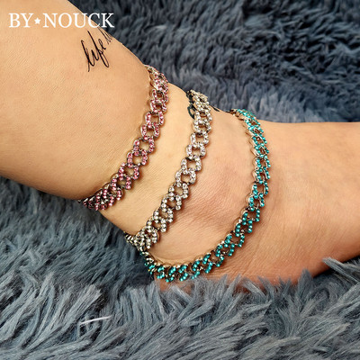 Пънк лъскави кристали Маями Cuban Link Anklets Гривна за жени Iced Out Cuban Link Ankle Chain 2021 Бижута за плажни крака на едро