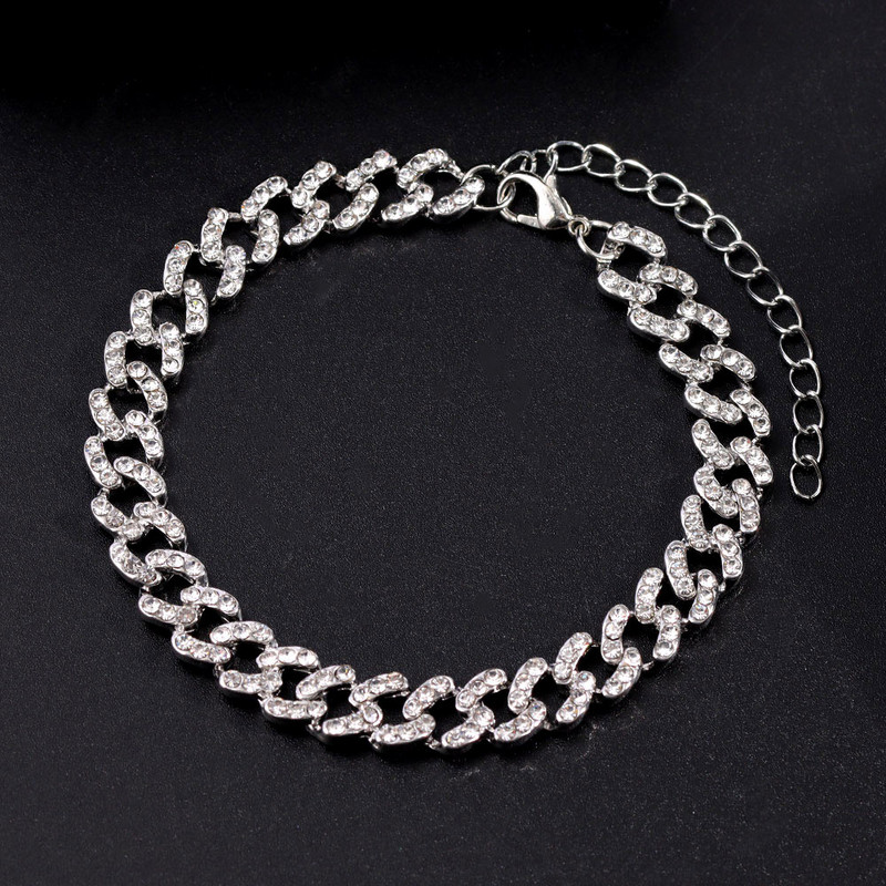 Punk stralucitor cristal Miami cubanez link bratara glezna pentru femei Iced out cubanez link glezna lant 2021 plaja picior bijuterii en-gros