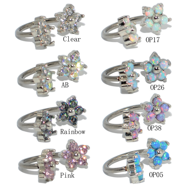 1 buc floare de zircon cubic cu filet intern din oțel chirurgical inel cu margele circulare potcoavă ureche tragus cartilaj helix cercel stud