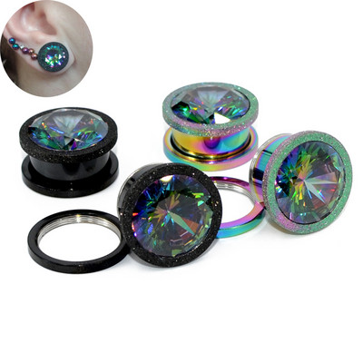 Dreamlee Füldugók Alagút Mérők Rozsdamentes Acél csavaros Fit Circon Crystal Grind Arenaceous Piercing Expander Strecther fülbevaló