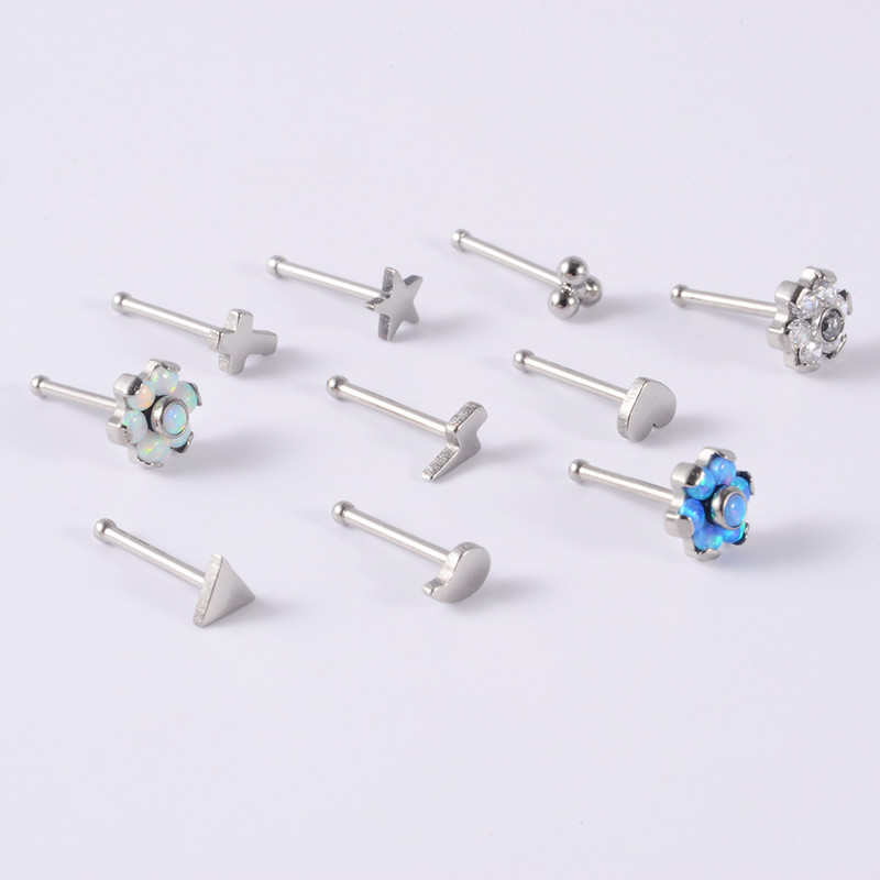 1 buc G23 titan crampoane pentru nas Thunder ureche cercel fulger opal floare inel nas 20G lobul tragus piercing bijuterii pentru corp