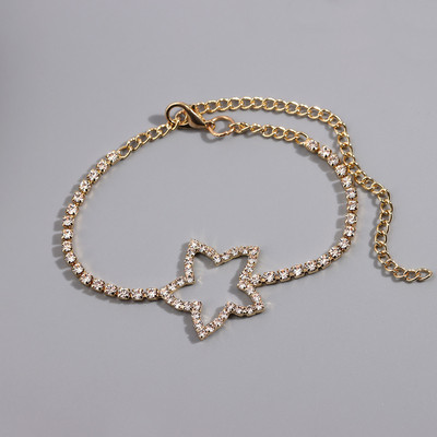 Iced out Star Fluture Cristal Strasuri Lanț de gleznă Bijuterii Stele goale Inimă Tenis Brățară cu lanț de gleznă pentru femei