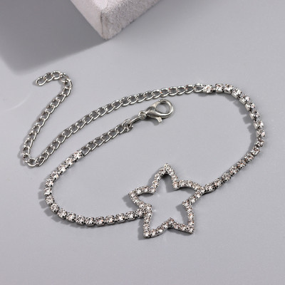Iced out Star Fluture Cristal Strasuri Lanț de gleznă Bijuterii Stele goale Inimă Tenis Brățară cu lanț de gleznă pentru femei