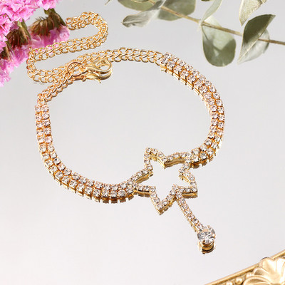 Iced out Star Fluture Cristal Strasuri Lanț de gleznă Bijuterii Stele goale Inimă Tenis Brățară cu lanț de gleznă pentru femei