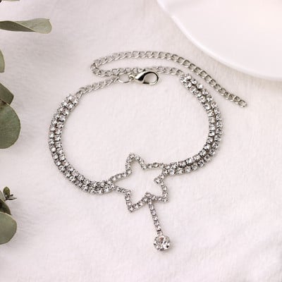 Iced out Star Fluture Cristal Strasuri Lanț de gleznă Bijuterii Stele goale Inimă Tenis Brățară cu lanț de gleznă pentru femei