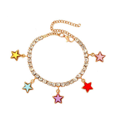 Iced out Star Fluture Cristal Strasuri Lanț de gleznă Bijuterii Stele goale Inimă Tenis Brățară cu lanț de gleznă pentru femei