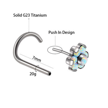 1 бр. G23 плътен титаниев винт за носа, пиърсинг, опал, цвете, звезда, луна, фиксатор за пръстен за нос, бижута за тяло, 20 g