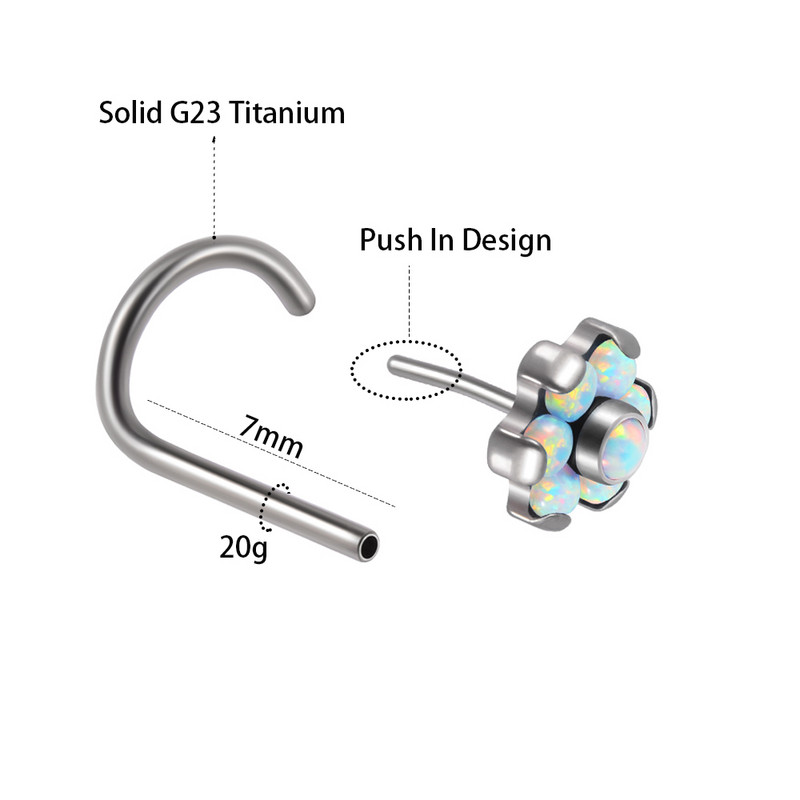 1 buc G23 titan solid push in nas șurub piercing floare opal stea luna nas inel de reținere bijuterii pentru corp 20g