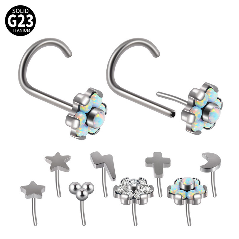 1 buc G23 titan solid push in nas șurub piercing floare opal stea luna nas inel de reținere bijuterii pentru corp 20g