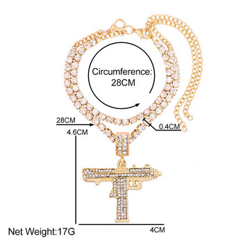 Пънк парти Bling UZI пистолет тенис верига глезени гривна бижута за жени многопластова висулка с пистолет с кристали глезена на крака