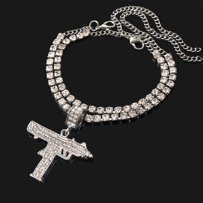 Пънк парти Bling UZI пистолет тенис верига глезени гривна бижута за жени многопластова висулка с пистолет с кристали глезена на крака