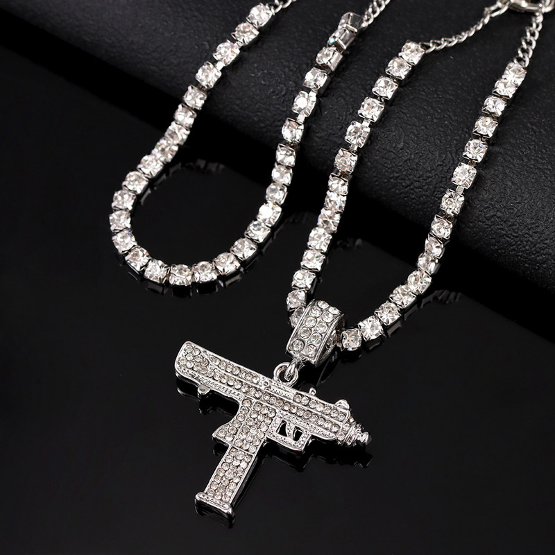 Punk Party Bling UZI Pistol Tenis Lanț gleznă Brățară Bijuterii pentru femei Strass multistrat pistol Pandantiv gleznă pe picior