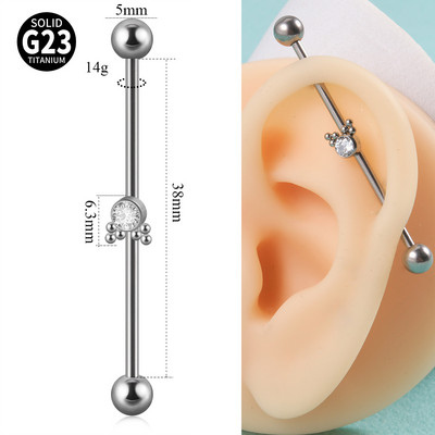 1 db 100% tömör titán ipari súlyzó fülbevaló piercing CZ Gem egyenes rúd fül Tragus porc testékszer nőknek férfiaknak