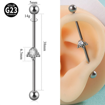1 db 100% tömör titán ipari súlyzó fülbevaló piercing CZ Gem egyenes rúd fül Tragus porc testékszer nőknek férfiaknak