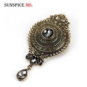 Sunspicems, broșă de cristal gri pentru femei, design de coroană turcească, retro, auriu, argintiu, hijab, caftan, bijuterii, cadou de familie