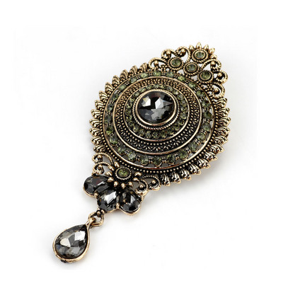 Sunspicems, broșă de cristal gri pentru femei, design de coroană turcească, retro, auriu, argintiu, hijab, caftan, bijuterii, cadou de familie