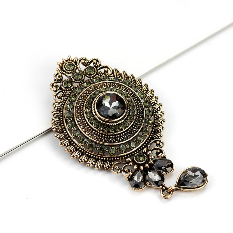 Sunspicems, broșă de cristal gri pentru femei, design de coroană turcească, retro, auriu, argintiu, hijab, caftan, bijuterii, cadou de familie