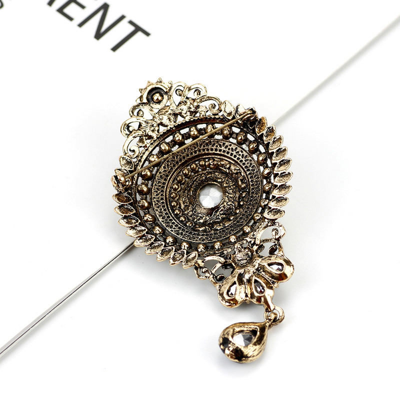 Sunspicems, broșă de cristal gri pentru femei, design de coroană turcească, retro, auriu, argintiu, hijab, caftan, bijuterii, cadou de familie