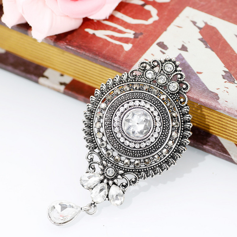 Sunspicems, broșă de cristal gri pentru femei, design de coroană turcească, retro, auriu, argintiu, hijab, caftan, bijuterii, cadou de familie