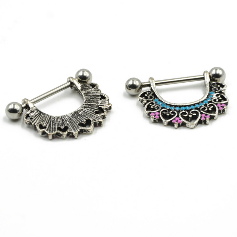 PERECHE din oțel inoxidabil floare de lotus mamelon scut piercing mamelon barbell inele bijuterii pentru corp 14G