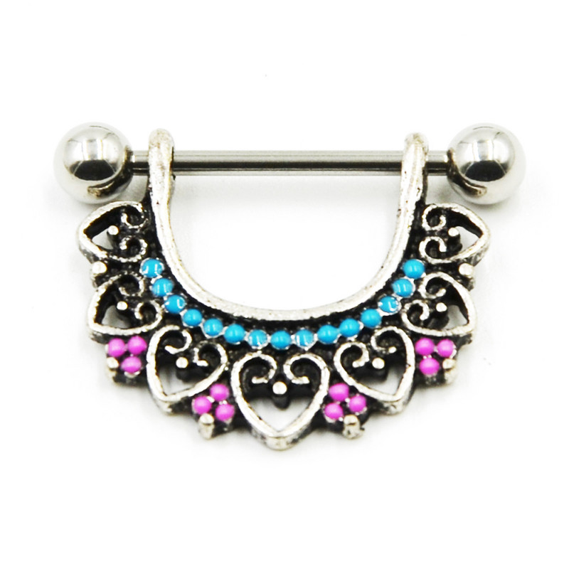 PERECHE din oțel inoxidabil floare de lotus mamelon scut piercing mamelon barbell inele bijuterii pentru corp 14G