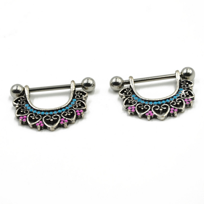 PERECHE din oțel inoxidabil floare de lotus mamelon scut piercing mamelon barbell inele bijuterii pentru corp 14G