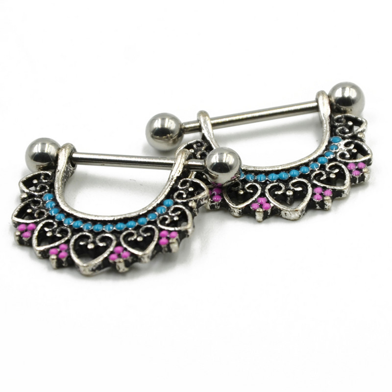 PERECHE din oțel inoxidabil floare de lotus mamelon scut piercing mamelon barbell inele bijuterii pentru corp 14G