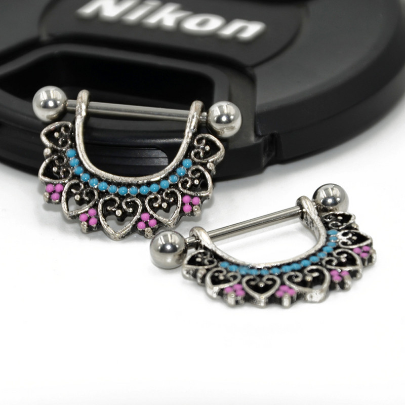 PERECHE din oțel inoxidabil floare de lotus mamelon scut piercing mamelon barbell inele bijuterii pentru corp 14G