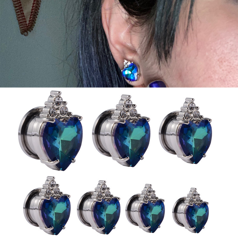 2 buc 8-20mm din oțel inoxidabil Love Heart Cubic Zirconia Crystal Plug de ureche Expander Flesh Tunnel Stretcher Gauge Piercing Bijuterii