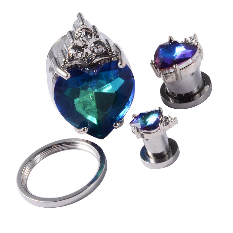 2 buc 8-20mm din oțel inoxidabil Love Heart Cubic Zirconia Crystal Plug de ureche Expander Flesh Tunnel Stretcher Gauge Piercing Bijuterii