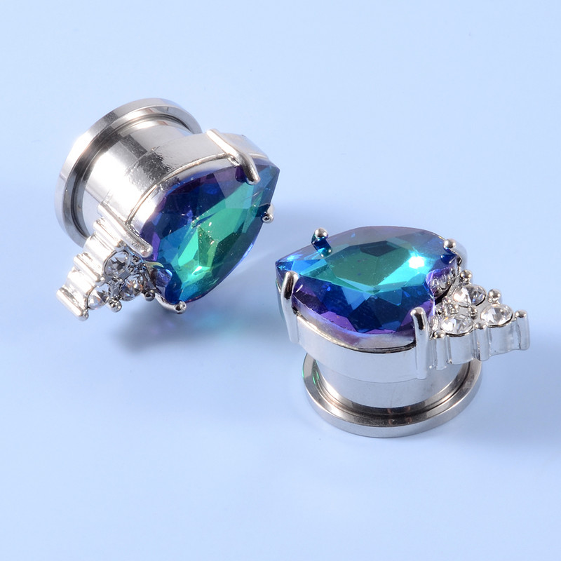 2 buc 8-20mm din oțel inoxidabil Love Heart Cubic Zirconia Crystal Plug de ureche Expander Flesh Tunnel Stretcher Gauge Piercing Bijuterii