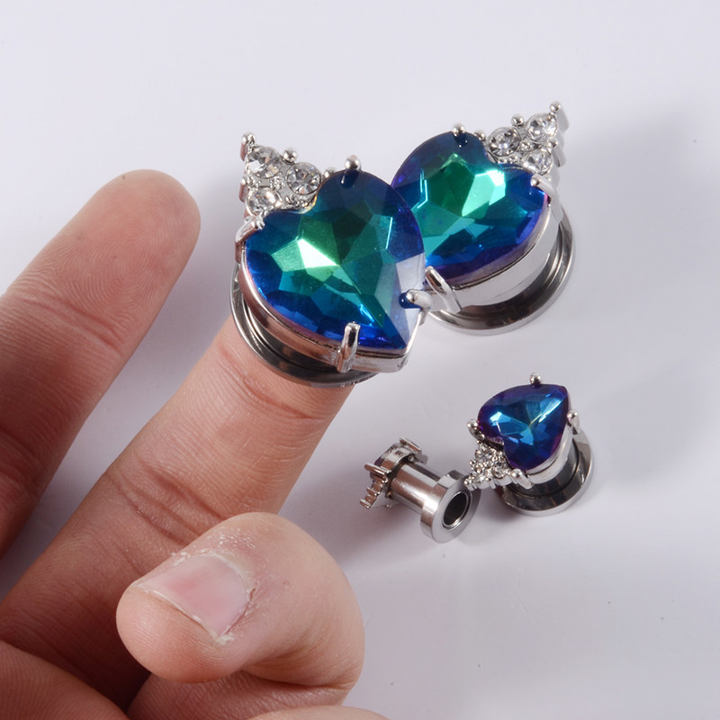 2 buc 8-20mm din oțel inoxidabil Love Heart Cubic Zirconia Crystal Plug de ureche Expander Flesh Tunnel Stretcher Gauge Piercing Bijuterii