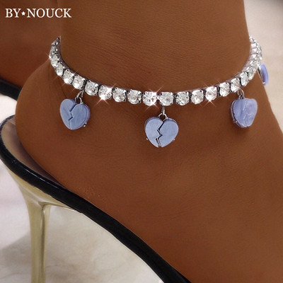 INS Bling Big Rhinestone Crystal Gležanj Lanac Za Žene Akril Broken Heart Charms Tenis Lanac Anklets Narukvica Na Nozi Nakit