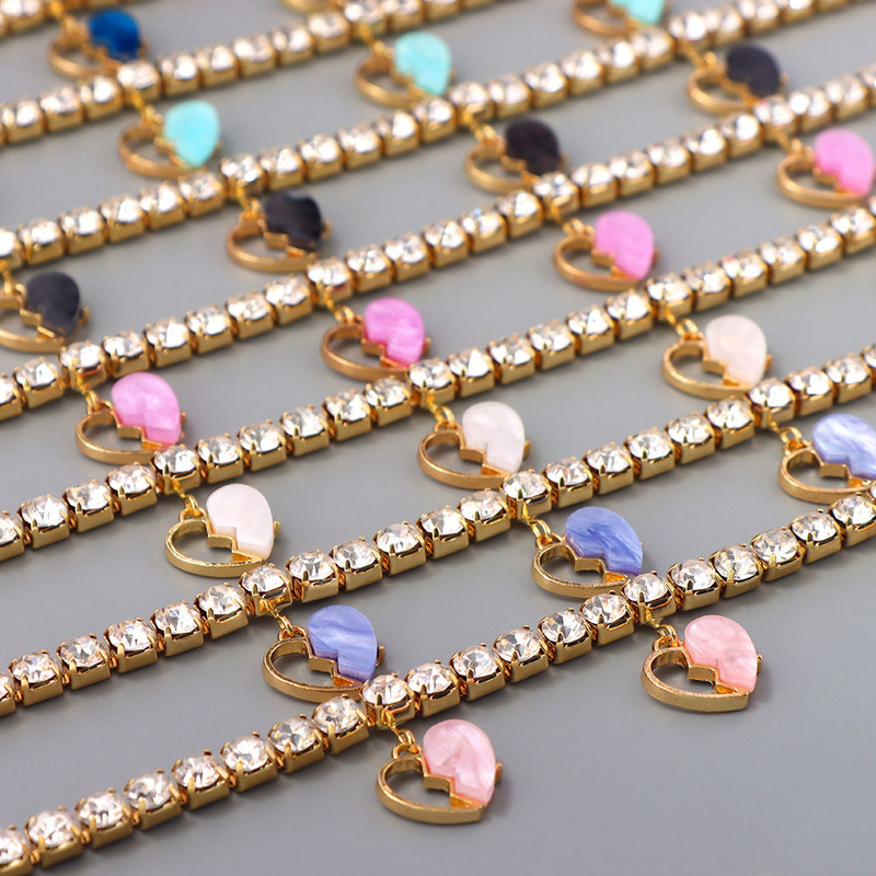 Nove ljetne šuplje akrilne narukvice za gležnjeve sa slomljenim srcem za žene Šarene INS Love Bling narukvice sa gležnjačama sa dijamantima Nakit od sandala