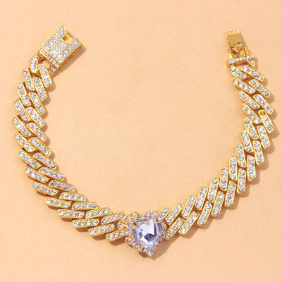 Sziklaezüst színű piros szív bokalánc karkötő női nagykereskedés Férfi Beach Charm Crystal Cuban Link bokalánc lánc jegesedett ki
