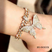 Strălucitor Cristal Auriu Fluture Mimai Cuban Link Brațe de gleznă Iced Out Chunky Gros Metal Bratara de gleznă pentru femei Bijuterii de petrecere pentru picioare