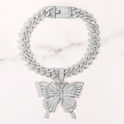 Strălucitor Cristal Auriu Fluture Mimai Cuban Link Brațe de gleznă Iced Out Chunky Gros Metal Bratara de gleznă pentru femei Bijuterii de petrecere pentru picioare