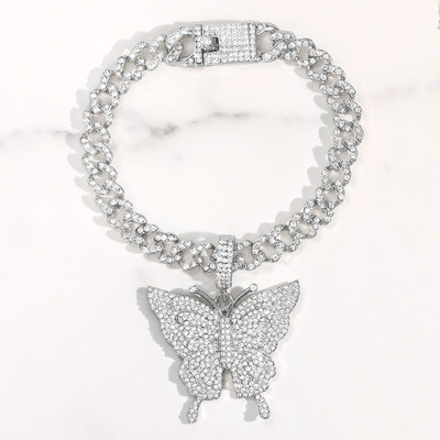 Strălucitor Cristal Auriu Fluture Mimai Cuban Link Brațe de gleznă Iced Out Chunky Gros Metal Bratara de gleznă pentru femei Bijuterii de petrecere pentru picioare