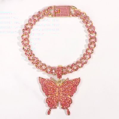 Strălucitor Cristal Auriu Fluture Mimai Cuban Link Brațe de gleznă Iced Out Chunky Gros Metal Bratara de gleznă pentru femei Bijuterii de petrecere pentru picioare