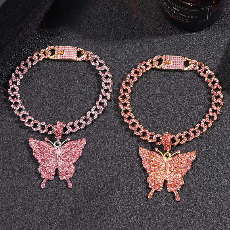 Punk cu strasuri pavate fluture gleznele groase pentru femei Bling Mimai cubanez link glezna bratara pe picior bijuterii rock nou